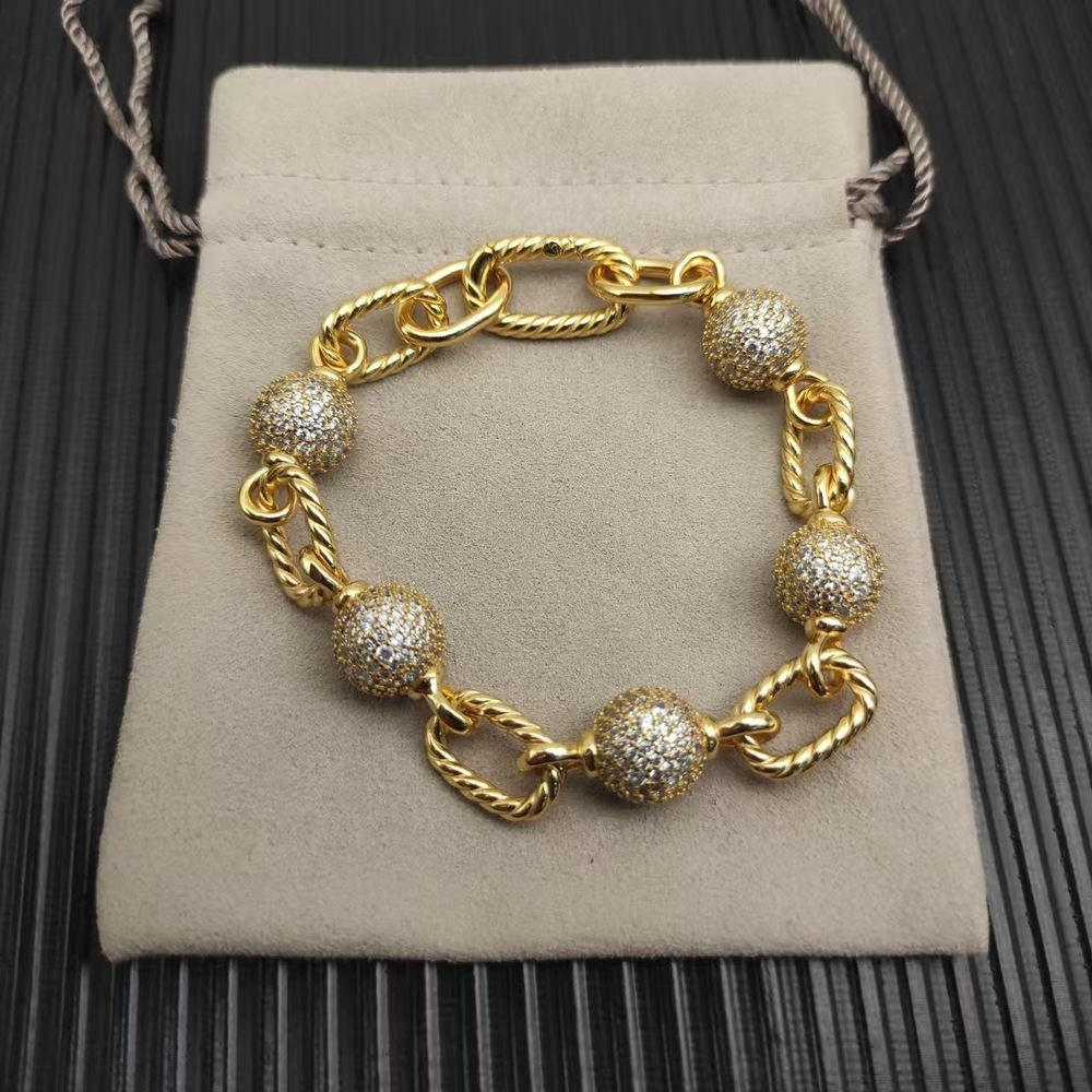 David Yurman Golden Madison Round Diamond Beaded Bracelet - Picture 2 of 6